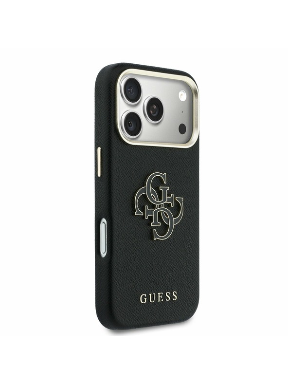 Guess Guess PU Resin Logo Hátlap iPhone 17 Pro Max-hoz Fekete