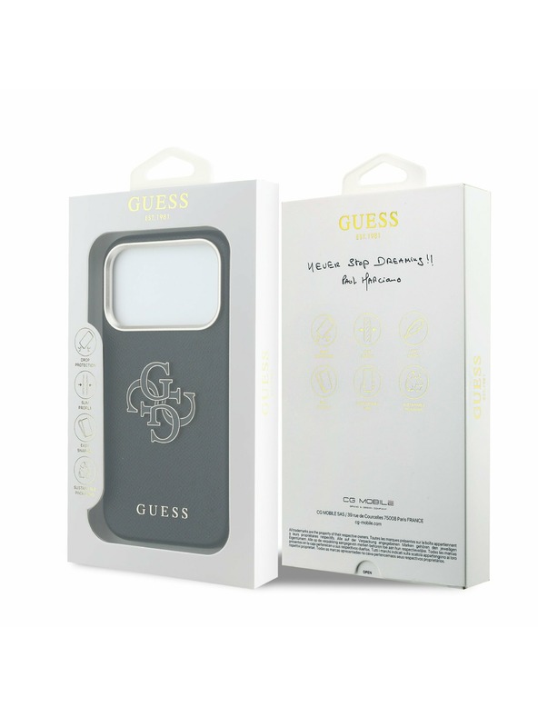Guess Guess PU Resin Logo Hátlap iPhone 17 Pro Max-hoz Fekete