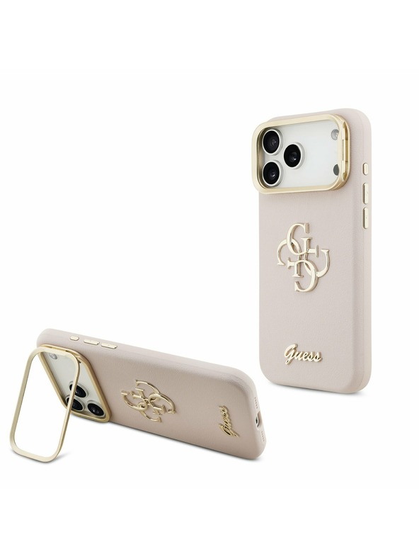 Guess Guess PU Grained 4G Logo Állvány Kamera Keret Hátlap iPhone 17 Pro Max-hoz Rózsaszín
