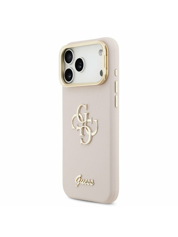 Guess Guess PU Grained 4G Logo Állvány Kamera Keret Hátlap iPhone 17 Pro Max-hoz Rózsaszín
