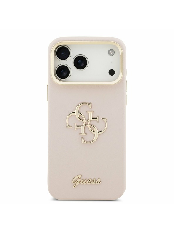 Guess Guess PU Grained 4G Logo Állvány Kamera Keret Hátlap iPhone 17 Pro Max-hoz Rózsaszín