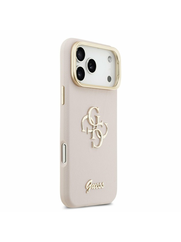 Guess Guess PU Grained 4G Logo Állvány Kamera Keret Hátlap iPhone 17 Pro Max-hoz Rózsaszín