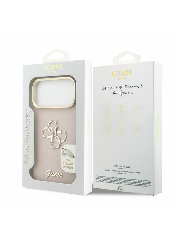Guess Guess PU Grained 4G Logo Állvány Kamera Keret Hátlap iPhone 17 Pro Max-hoz Rózsaszín