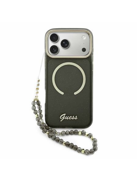 Guess Guess IML Glitter Script Pánt MagSafe Hátlap iPhone 17 Pro Max-hoz Fekete