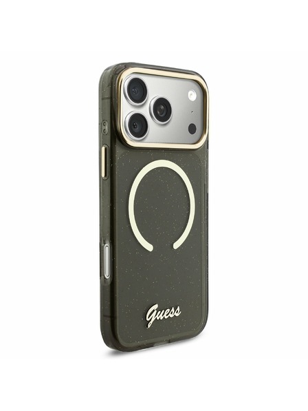 Guess Guess IML Glitter Script Pánt MagSafe Hátlap iPhone 17 Pro Max-hoz Fekete