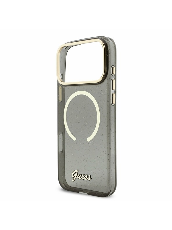 Guess Guess IML Glitter Script Pánt MagSafe Hátlap iPhone 17 Pro Max-hoz Fekete