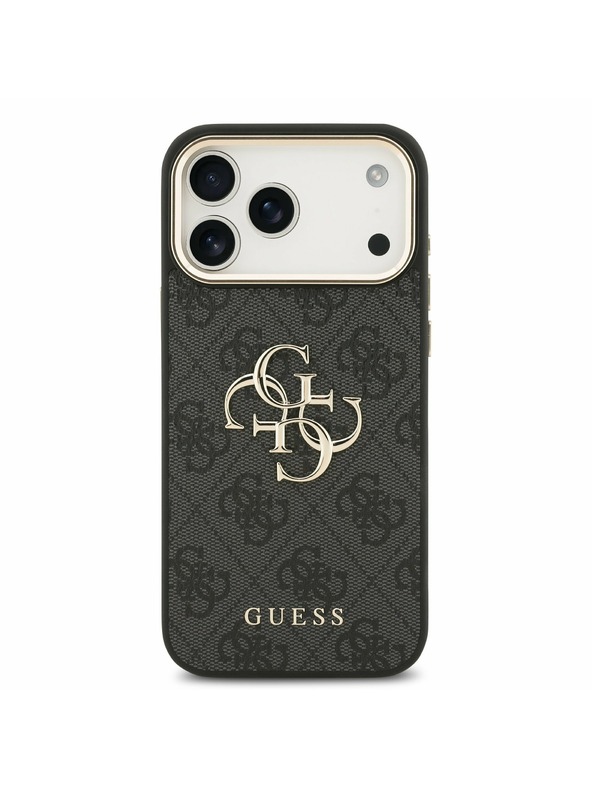 Guess Guess PU Leather 4G Metal Logo Gold Frame Hátsó Tok iPhone 17 Pro Max-hoz Fekete