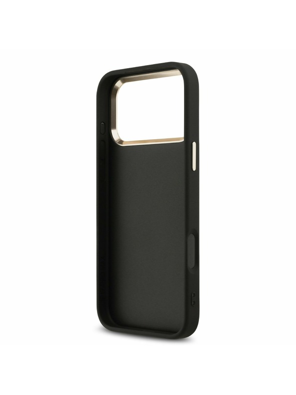 Guess Guess PU Leather 4G Metal Logo Gold Frame Hátsó Tok iPhone 17 Pro Max-hoz Fekete