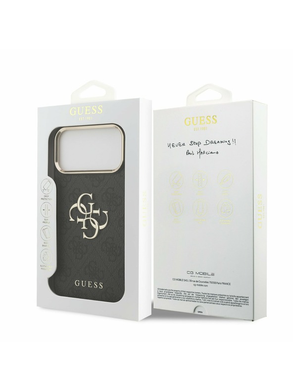 Guess Guess PU Leather 4G Metal Logo Gold Frame Hátsó Tok iPhone 17 Pro Max-hoz Fekete