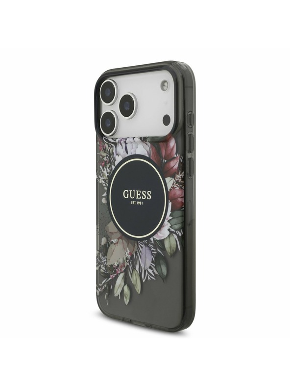 Guess Guess IML Flowers Pánt MagSafe Hátsó Tok iPhone 17 Pro Max-hoz Fekete