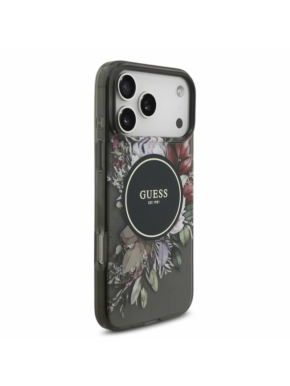 Guess Guess IML Flowers Pánt MagSafe Hátsó Tok iPhone 17 Pro Max-hoz Fekete