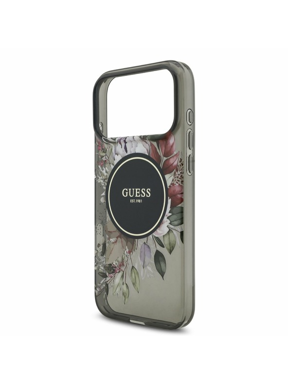 Guess Guess IML Flowers Pánt MagSafe Hátsó Tok iPhone 17 Pro Max-hoz Fekete