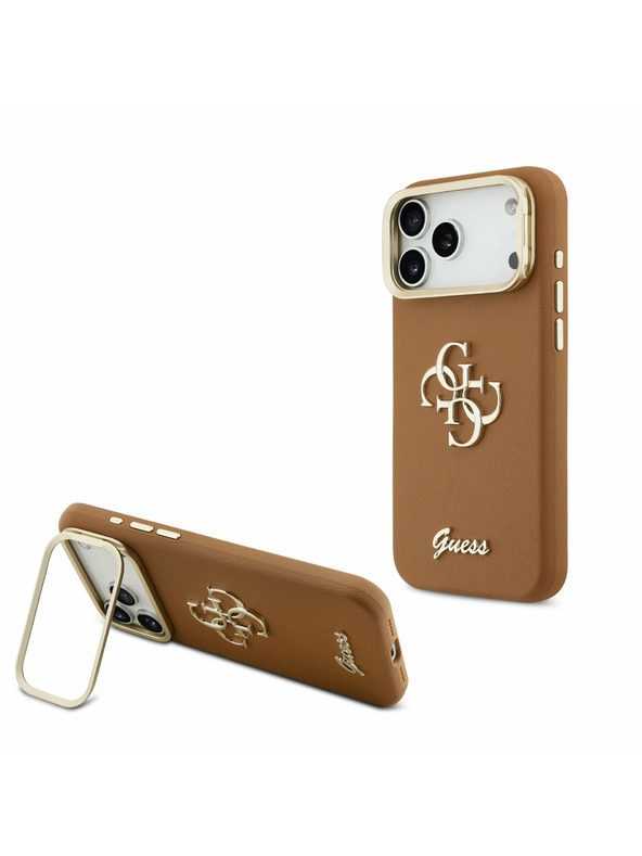Guess Guess PU Grained 4G Logo Stand Camera Frame Hátsó Tok iPhone 17 Pro Max-hoz Barna