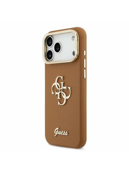 Guess Guess PU Grained 4G Logo Stand Camera Frame Hátsó Tok iPhone 17 Pro Max-hoz Barna
