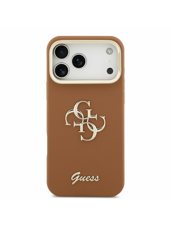 Guess Guess PU Grained 4G Logo Stand Camera Frame Hátsó Tok iPhone 17 Pro Max-hoz Barna