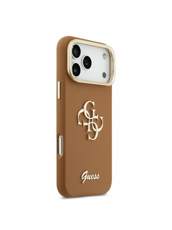 Guess Guess PU Grained 4G Logo Stand Camera Frame Hátsó Tok iPhone 17 Pro Max-hoz Barna