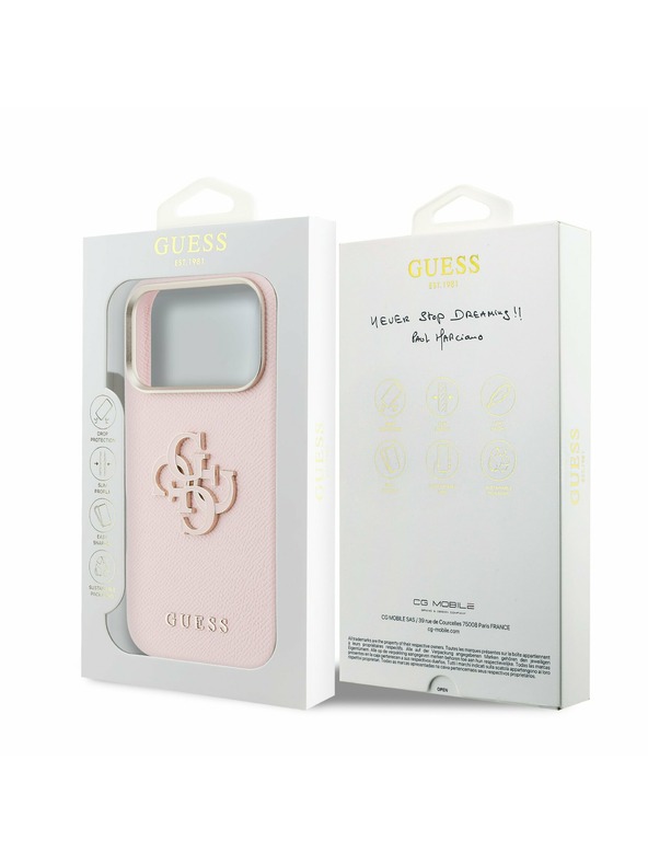 Guess Guess PU Resin Logo Hátsó Tok iPhone 17 Pro Max-hoz Rózsaszín