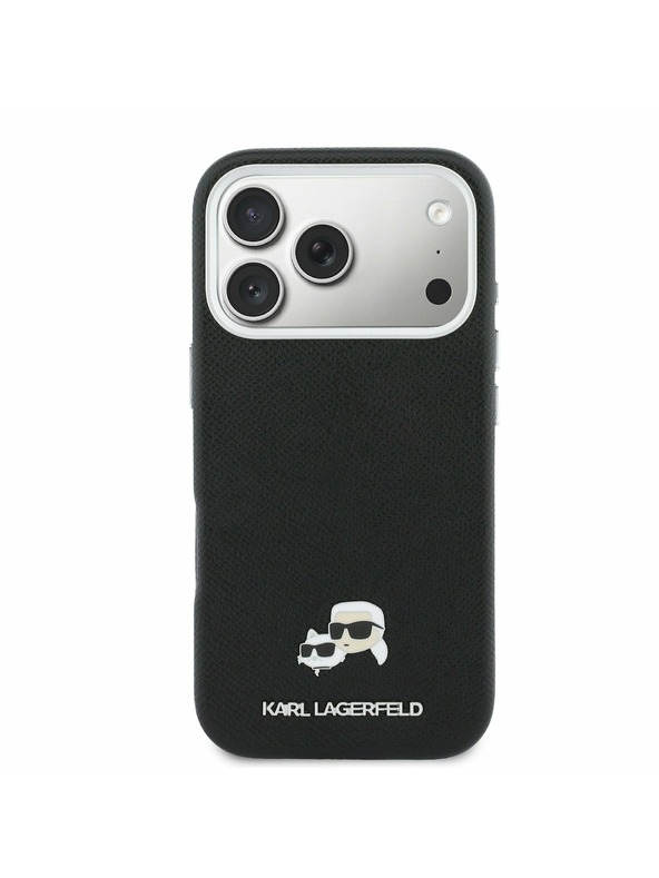 Karl Lagerfeld Karl Lagerfeld PU Karl and Choupette Heads Pins MagSafe Hátsó Tok iPhone 17 Pro Max-hoz Fekete