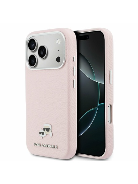 Karl Lagerfeld Karl Lagerfeld PU Karl and Choupette Heads Pins MagSafe Hátsó Tok iPhone 17 Pro Max-hoz Rózsaszín