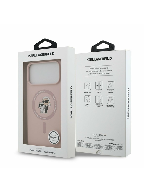 Karl Lagerfeld Karl Lagerfeld Liquid Silicone Karl and Choupette MagSafe Hátsó Tok iPhone 17 Pro Max-hoz Rózsaszín
