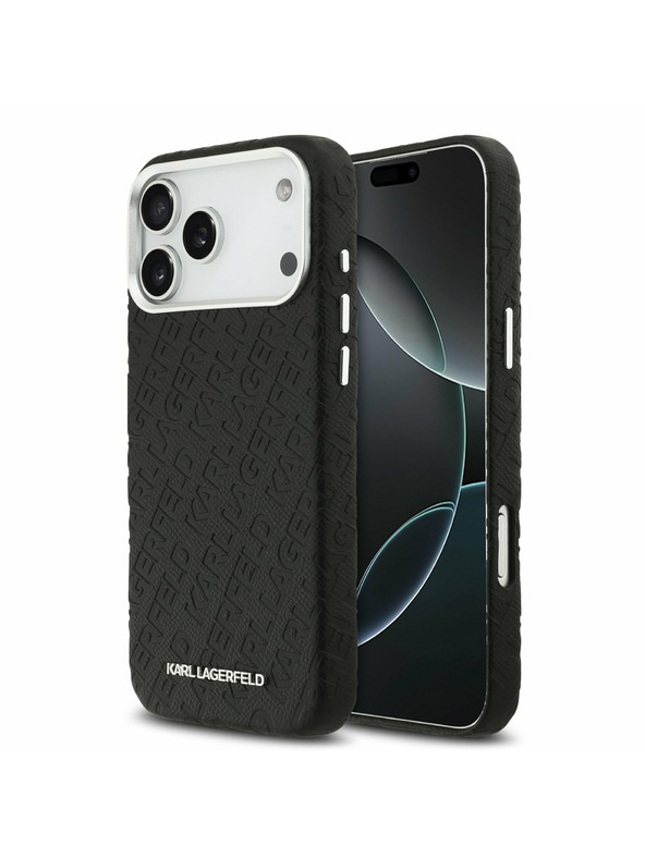 Karl Lagerfeld Karl Lagerfeld Grained PU Repeated Logo MagSafe Hátsó Tok iPhone 17 Pro Max-hoz Fekete