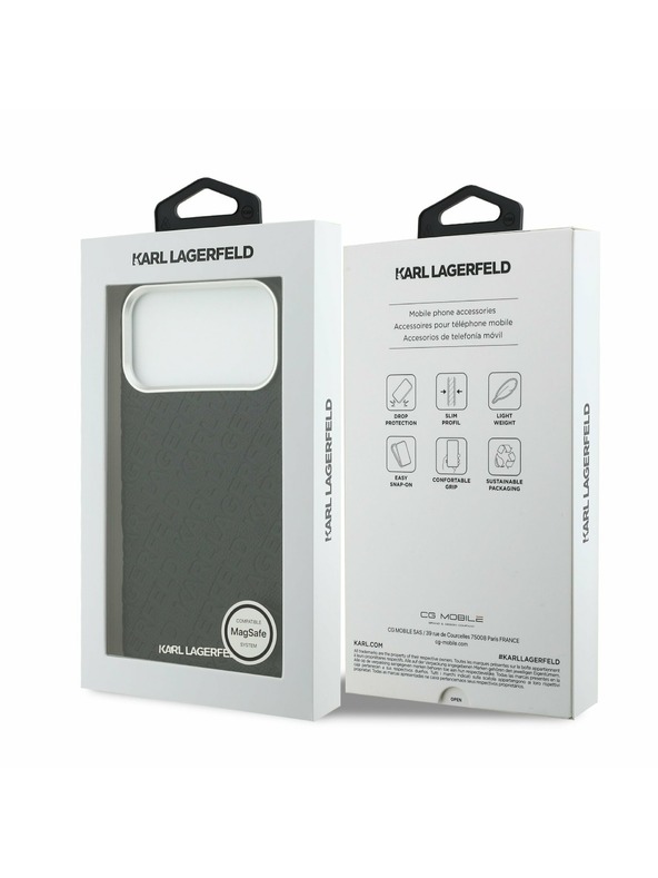 Karl Lagerfeld Karl Lagerfeld Grained PU Repeated Logo MagSafe Hátsó Tok iPhone 17 Pro Max-hoz Fekete