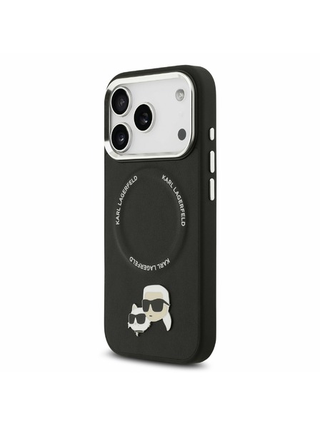 Karl Lagerfeld Karl Lagerfeld PU Karl and Choupette Heads Pins MagSafe Hátsó Tok iPhone 17 Pro Max-hoz Fekete