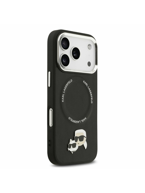 Karl Lagerfeld Karl Lagerfeld PU Karl and Choupette Heads Pins MagSafe Hátsó Tok iPhone 17 Pro Max-hoz Fekete