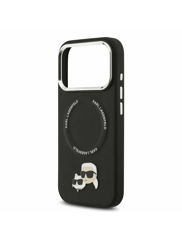 Karl Lagerfeld Karl Lagerfeld PU Karl and Choupette Heads Pins MagSafe Hátsó Tok iPhone 17 Pro Max-hoz Fekete