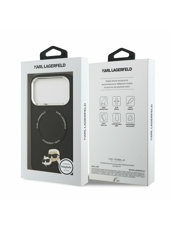 Karl Lagerfeld Karl Lagerfeld PU Karl and Choupette Heads Pins MagSafe Hátsó Tok iPhone 17 Pro Max-hoz Fekete