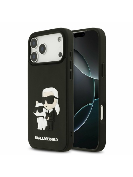 Karl Lagerfeld Karl Lagerfeld 3D Rubber Karl and Choupette Hátsó Tok iPhone 17 Pro Max-hoz Fekete