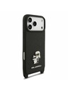 Karl Lagerfeld Karl Lagerfeld Saffiano Crossbody Pánt Metal Karl and Choupette Hátsó Tok iPhone 17 Pro Max-hoz Fekete