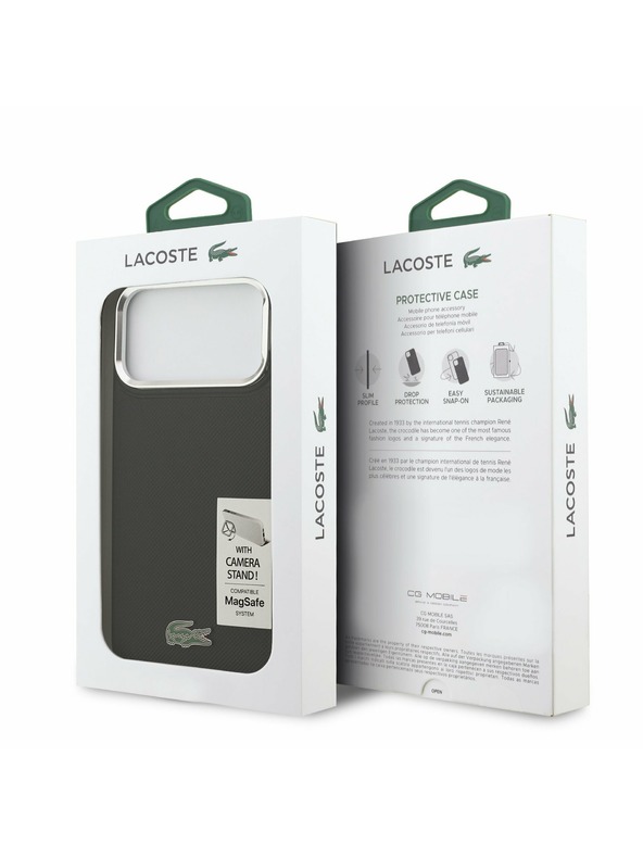 Lacoste Lacoste Iconic Petit Pique Camera Stand MagSafe Hátsó Tok iPhone 17 Pro Max-hoz Fekete