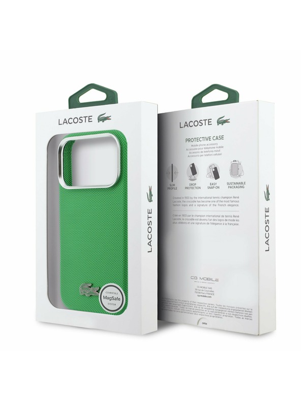 Lacoste Lacoste PVC Iconic Petit Pique Metal Logo MagSafe Hátsó Tok iPhone 17 Pro Max-hoz Zöld