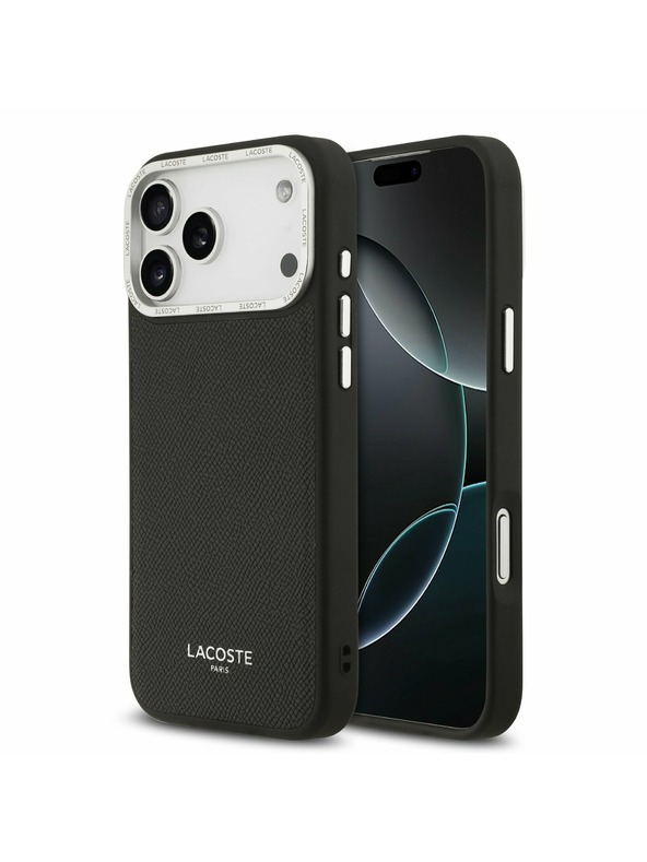 Lacoste Lacoste PU Leather Champs Elysees MagSafe Hátsó Tok iPhone 17 Pro Max-hoz Fekete