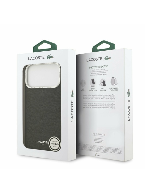 Lacoste Lacoste PU Leather Champs Elysees MagSafe Hátsó Tok iPhone 17 Pro Max-hoz Fekete