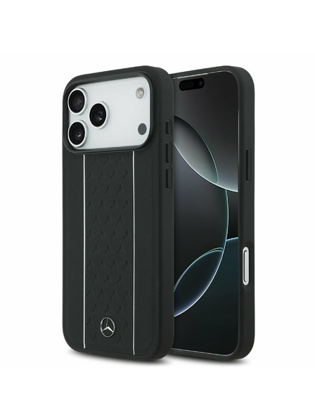 Mercedes Mercedes Bőr Csillag Minta és Csíkok MagSafe Hátlap iPhone 17 Pro Max Fekete/Fehér
