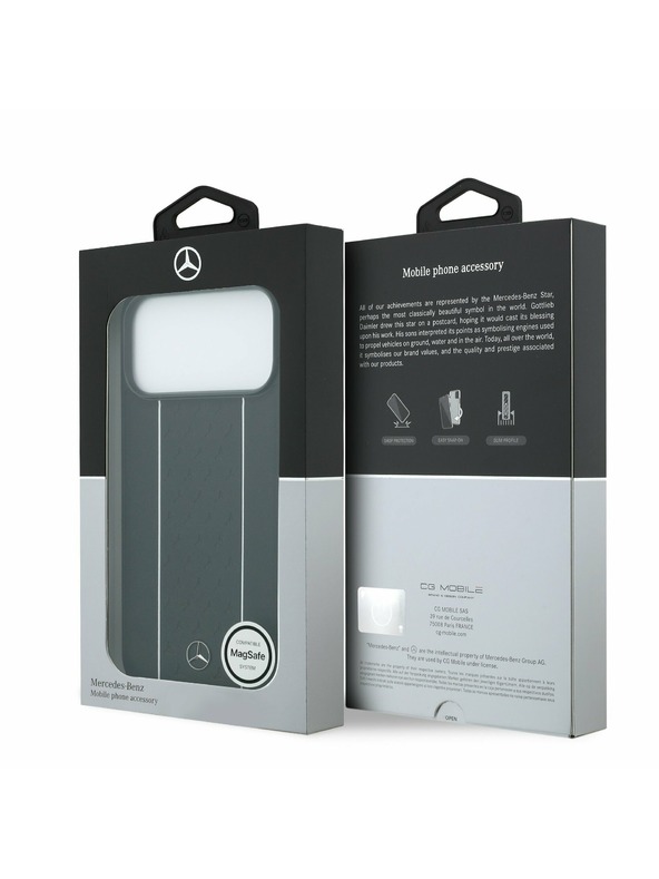 Mercedes Mercedes Bőr Csillag Minta és Csíkok MagSafe Hátlap iPhone 17 Pro Max Fekete/Fehér