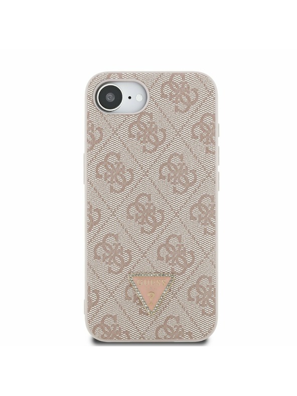 Guess Guess PU 4G Strass Háromszög Metal Logo Hátlap iPhone 16e/17e Rózsaszín