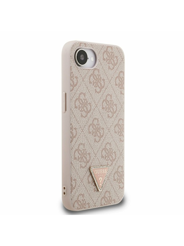 Guess Guess PU 4G Strass Háromszög Metal Logo Hátlap iPhone 16e/17e Rózsaszín