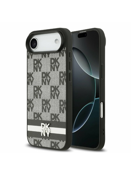 DKNY DKNY PU Bőr Kockás Minta és Csík Hátlap iPhone Air Fekete