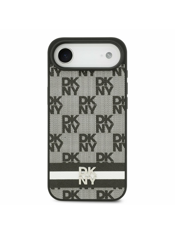 DKNY DKNY PU Bőr Kockás Minta és Csík Hátlap iPhone Air Fekete