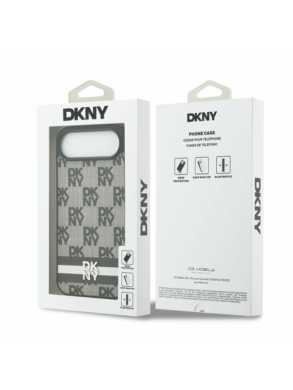 DKNY DKNY PU Bőr Kockás Minta és Csík Hátlap iPhone Air Fekete