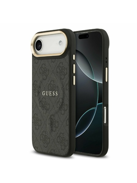 Guess Guess PU Bőr 4G Arany Keret MagSafe Hátlap iPhone Air Fekete
