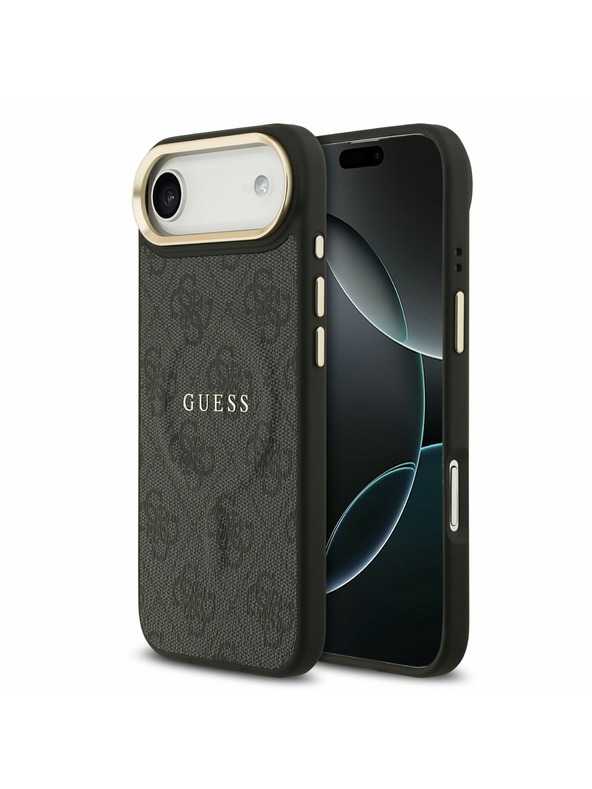 Guess Guess PU Bőr 4G Arany Keret MagSafe Hátlap iPhone Air Fekete