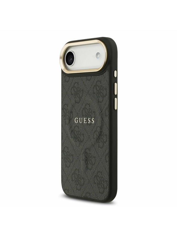 Guess Guess PU Bőr 4G Arany Keret MagSafe Hátlap iPhone Air Fekete