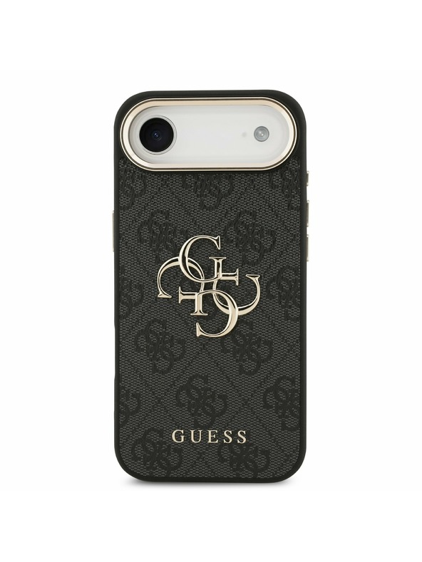 Guess Guess PU Bőr 4G Metal Logo Arany Keret Hátlap iPhone Air Fekete