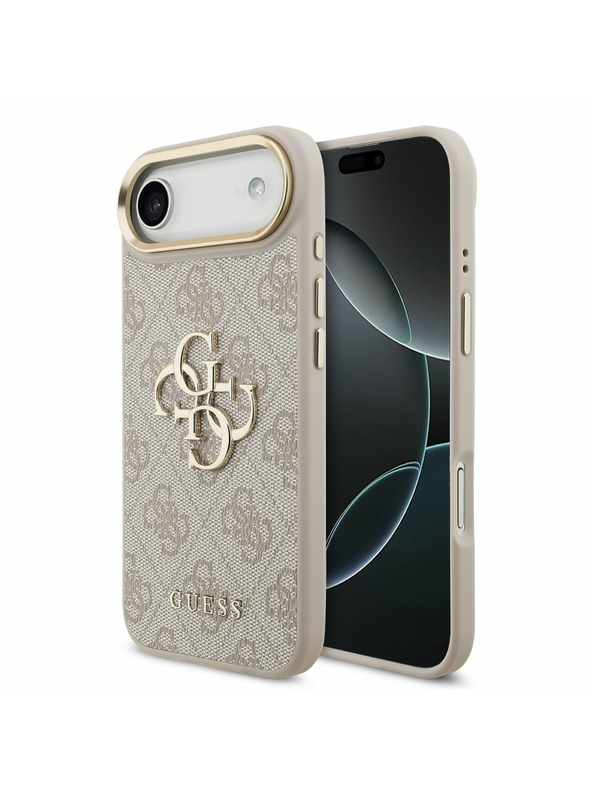 Guess Guess PU Leather 4G Metal Logo Gold Frame Hátlap iPhone Air számára Rózsaszín