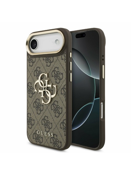 Guess Guess PU Leather 4G Metal Logo Gold Frame Hátlap iPhone Air számára Barna