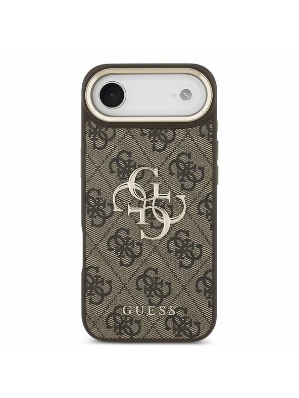Guess Guess PU Leather 4G Metal Logo Gold Frame Hátlap iPhone Air számára Barna